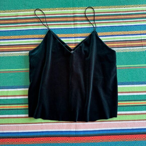 Bershka Velvet Double V Neck Cropped Cami Top in Dark Green & Black size XS - Picture 1 of 9